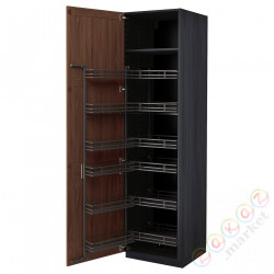 ⭐METOD⭐Высокий шкаф с wysuwaną spiżarką, черныйEnköping/коричневый орех, 60x60x220 cm⭐ИКЕА-59476425