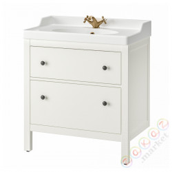 ⭐HEMNES / RATTVIKEN⭐Шкаф под раковину с 2 ящики, белый/Runskär аккумулятор, 82x49x93 cm⭐ИКЕА-09414680