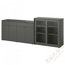 ⭐VIHALS⭐Книжный шкаф/стаканане дверь, темно-серый/Чистое стекло, 235x37x90 cm⭐ИКЕА-49521206