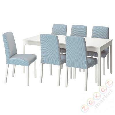 ⭐EKEDALEN / BERGMUND⭐Таблица и 6 стулья, белый/Rommele темно-синий/белый, 180/240 cm⭐ИКЕА-19408259