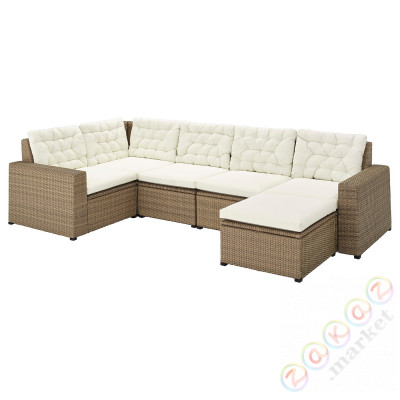 ⭐SOLLERON⭐Модульный угловой диван, 4-местный снаружи, коричневый с подставкой для ног/Kuddarna бежевый⭐ИКЕА-89303273