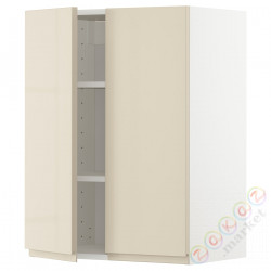 ⭐METOD⭐Навесной шкаф с полками/2 дверь, белый/Voxtorpглянцевый светло-бежевый, 60x80 cm⭐ИКЕА-09465165