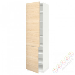 ⭐METOD⭐Высокий шкаф с полками/2Drz, белый/Askersund яркий узор ясеня, 60x60x220 cm⭐ИКЕА-19468936