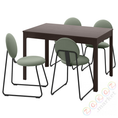⭐EKEDALEN / MANHULT⭐Таблица и 4 стулья, темно коричневый/Крючокebo серо-зеленый, 120/180 cm⭐ИКЕА-19505929