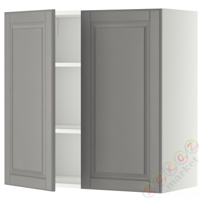 ⭐METOD⭐Навесной шкаф с полками/2 дверь, белый/Bodbyn Серый, 80x80 cm⭐ИКЕА-09467980