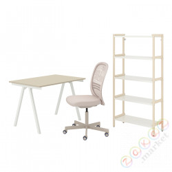 ⭐TROTTEN/FLINTAN / EKENABBEN⭐Комбинация офисыko/Тишеfka, i cesło obrotowe бежевый/белый⭐ИКЕА-79436829