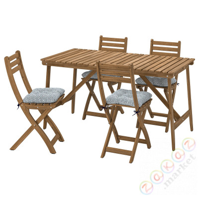 ⭐ASKHOLMEN⭐Таблица +4 складные стулья, сад, темно коричневый/Klösan синий, 143x75 cm⭐ИКЕА-59530012