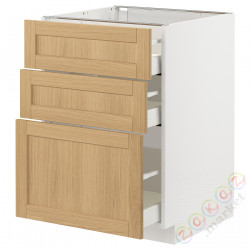 ⭐METOD / MAXIMERA⭐Напольный шкаф с 3 ящики, белый/Forsbacka дуб, 60x60 cm⭐ИКЕА-19509239