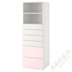 ⭐SMASTAD / PLATSA⭐Книжный шкаф, белый бледно-розовый/с6 ящики, 60x57x181 cm⭐ИКЕА-49388071