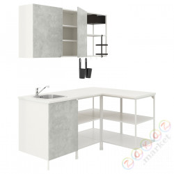 ⭐ENHET⭐Угловая кухня, белый/имитация бетона⭐ИКЕА-99338154