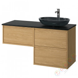 ⭐ANGSJON / OXMYREN⭐Тумба под умывальник/umywalka/bateria, подражание. дуб/имитация черного мрамора, 122x49x77 cm⭐ИКЕА-79528602