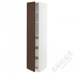 ⭐METOD / MAXIMERA⭐Высокий шкаф с ящики, белый/Sinarp коричневый, 40x60x200 cm⭐ИКЕА-59404872