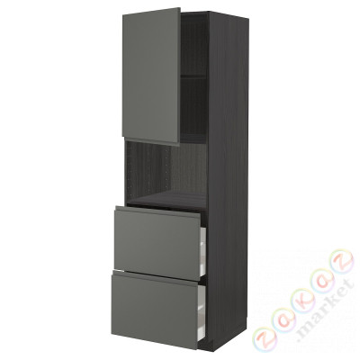 ⭐METOD / MAXIMERA⭐В шкафу для микрофона дверь/2 ящики, черный/Voxtorpтемно-серый, 60x60x200 cm⭐ИКЕА-89454281