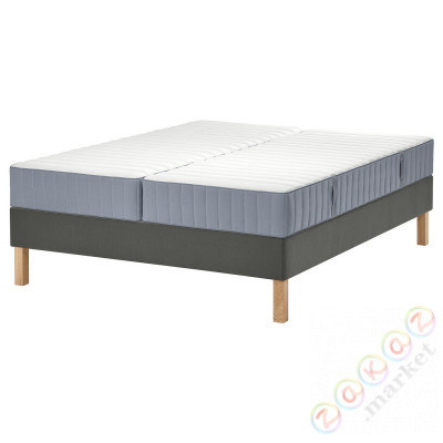 ⭐LYNGOR⭐Континентальная кровать, Valevåg жесткий/средняя твердость/светло-синий темно-серый, 160x200 cm⭐ИКЕА-99551880