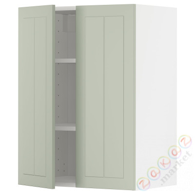 ⭐METOD⭐Навесной шкаф с полками/2 дверь, белый/Stensund светло-зеленый, 60x80 cm⭐ИКЕА-99486781