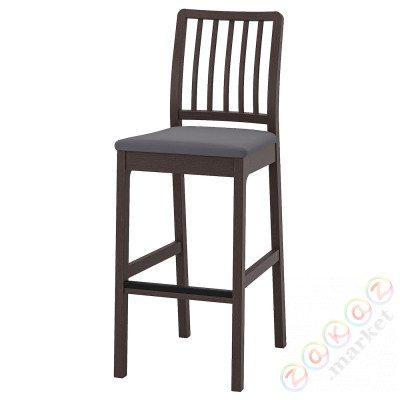 ⭐EKEDALEN⭐Барный стул со спинкой, темно коричневый/Хакебо темно-серый, 75 cm⭐ИКЕА-49429444