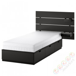 ⭐NORDLI⭐Каркас кровати свместимостьnik i матрасыm, с изголовьем антрацит/Åkrehamn жесткий, 90x200 cm⭐ИКЕА-29536869