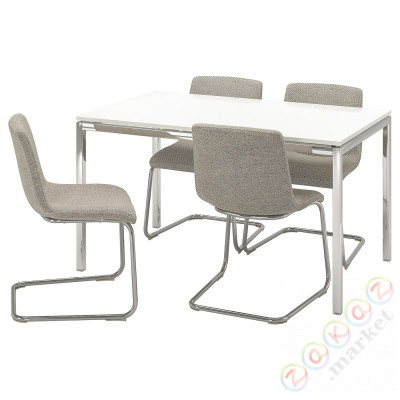 ⭐TORSBY / LUSTEBO⭐Таблица и 4 стулья, блеск/белый хром/Виарп бежевый/коричневый, 135 cm⭐ИКЕА-59523525