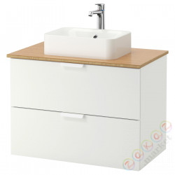 ⭐GODMORGON/TOLKEN / HORVIK⭐Шкаф со столешницей и мойкой 45х32 cm, белый/бамбуковая батарея Brлюдоедund, 82x49x72 cm⭐ИКЕА-09308665