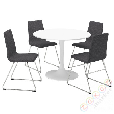 ⭐DOCKSTA / LILLANAS⭐Таблица и 4 стулья, белый/хром Gunnared темно-серый, 103 cm⭐ИКЕА-69556191
