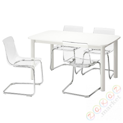 ⭐STRANDTORP / TOBIAS⭐Таблица и 4 стулья, белый/прозрачный, 150/205/260x95 cm⭐ИКЕА-39388670