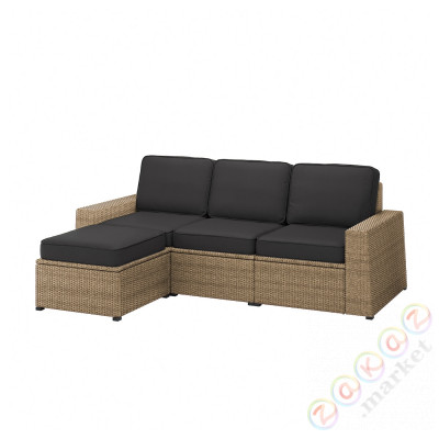 ⭐SOLLERON⭐3-пассажирский модульный диван, снаружи, коричневый с подставкой для ног/Ярпён/Дувхольмен антрацит⭐ИКЕА-69308549