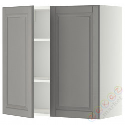 ⭐METOD⭐Навесной шкаф с полками/2 дверь, белый/Bodbyn Серый, 80x80 cm⭐ИКЕА-09467980