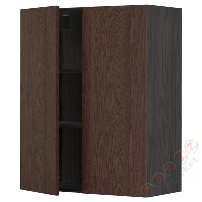 ⭐METOD⭐Навесной шкаф с полками/2 дверь, черный/Sinarp коричневый, 80x100 cm⭐ИКЕА-09459027