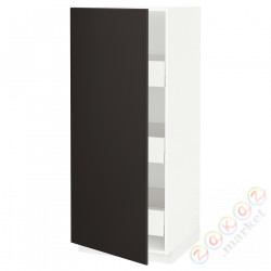 ⭐METOD / MAXIMERA⭐Высокий шкаф с ящики, белый/Кунгсбака антрацит, 60x60x140 cm⭐ИКЕА-49362113