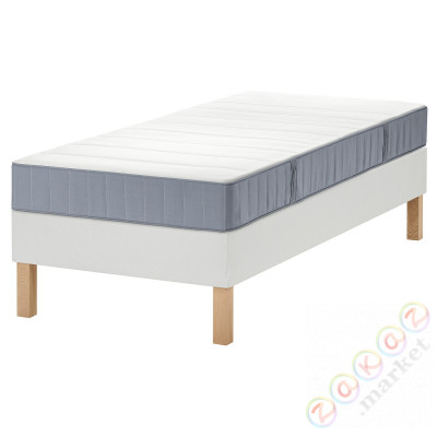 ⭐LYNGOR⭐Континентальная кровать, Vesteröy средняя твердость/jasnoсиний белый, 90x200 cm⭐ИКЕА-69553296