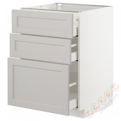 ⭐METOD / MAXIMERA⭐Напольный шкаф с 3 ящики, белый/Lerhyttan светло-серый, 60x60 cm⭐ИКЕА-39274230