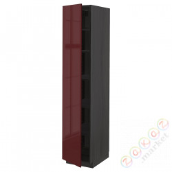 ⭐METOD⭐Высокий шкаф/полки, черный калларп/темно-красно-коричневый блеск, 40x60x200 cm⭐ИКЕА-99460385