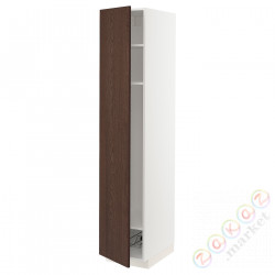 ⭐METOD⭐Высокий шкаф, полки/докторuciany, белый/Sinarp коричневый, 40x60x200 cm⭐ИКЕА-89470083