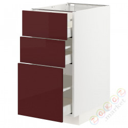 ⭐METOD / MAXIMERA⭐Напольный шкаф с 3 ящики, белый Kallarp/темно-красно-коричневый блеск, 40x60 cm⭐ИКЕА-39327592