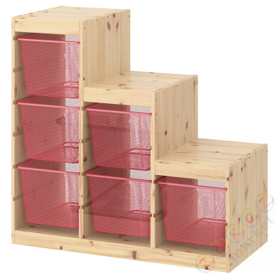 ⭐TROFAST⭐Книжный шкаф с контейнерами, светлая беленая сосна/ярко-красный, 94x44x91 cm⭐ИКЕА-59477910