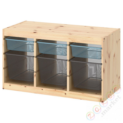 ⭐TROFAST⭐Книжный шкаф с контейнерами, светлая беленая сосна серо-голубой/темно-серый, 93x44x52 cm⭐ИКЕА-79480817