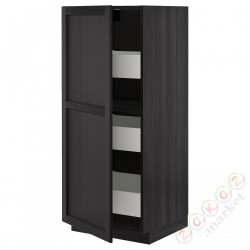 ⭐METOD / MAXIMERA⭐Высокий шкаф с ящики, черный/Lerhyttan черный морилка, 60x60x140 cm⭐ИКЕА-29362411