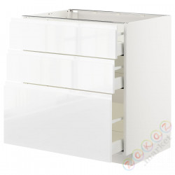 ⭐METOD / MAXIMERA⭐Напольный шкаф с 3 ящики, белый/Блеск Voxtorp/белый, 80x60 cm⭐ИКЕА-79255022