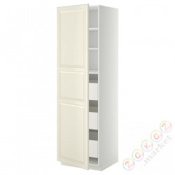 ⭐METOD / MAXIMERA⭐Высокий шкаф с ящики, белый/Bodbyn сливочный, 60x60x200 cm⭐ИКЕА-89382977