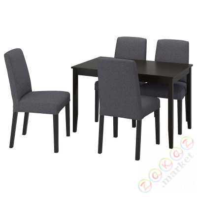 ⭐LERHAMN / BERGMUND⭐Таблица и 4 стулья, Черно-коричневый/Gunnared средний серый, 118x74 cm⭐ИКЕА-49408347