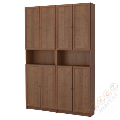 ⭐BILLY / OXBERG⭐Книжный шкаф na książki сnadstawką/дверь, коричневый ясеневый шпон, 160x30x237 cm⭐ИКЕА-99280761