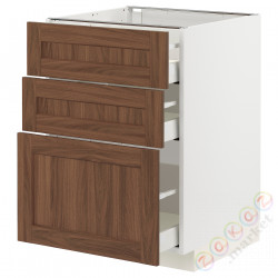 ⭐METOD / MAXIMERA⭐Напольный шкаф с 3 ящики, белый Enköping/коричневый орех, 60x60 cm⭐ИКЕА-89475071