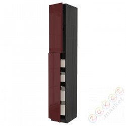 ⭐METOD / MAXIMERA⭐Шкаф, высота 2дверь/4лопата, черный калларп/темно-красно-коричневый блеск, 40x60x240 cm⭐ИКЕА-49455838