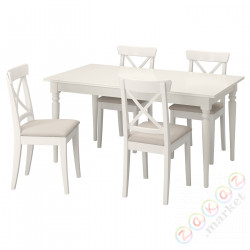 ⭐INGATORP / INGOLF⭐Таблица и 4 стулья, белый/Халларп бежевый, 155/215 cm⭐ИКЕА-19388685