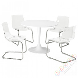 ⭐DOCKSTA / TOBIAS⭐Таблица и 4 стулья, белый белый/прозрачный хром, 103 cm⭐ИКЕА-49483431