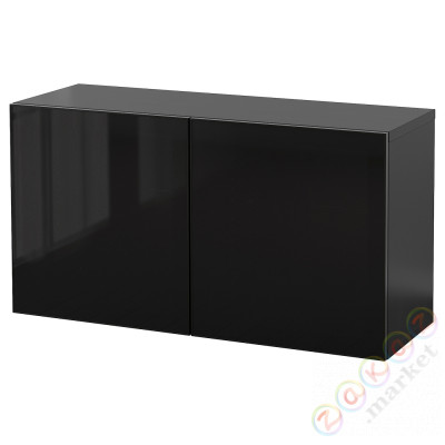 ⭐BESTA⭐Комбинация навесных шкафов, Glassvik черно-коричневый/черное стекло, 120x42x64 cm⭐ИКЕА-59441087