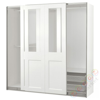 ⭐PAX / GRIMO⭐Шкаф с раздвижными дверьми дверь, белый/Чистое стекло белый, 200x66x201 cm⭐ИКЕА-09502262
