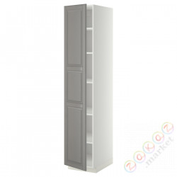 ⭐METOD⭐Высокий шкаф/полки, белый/Bodbyn Серый, 40x60x200 cm⭐ИКЕА-59460033