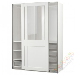 ⭐PAX / GRIMO⭐Шкаф с раздвижными дверьми дверь, белый/Чистое стекло белый, 150x66x201 cm⭐ИКЕА-39502270