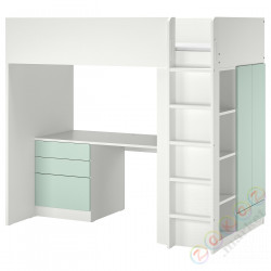 ⭐SMASTAD⭐Кровать-антресоль, белый светло-зеленый/софисыkiem с4 ящики, 90x200 cm⭐ИКЕА-79542028